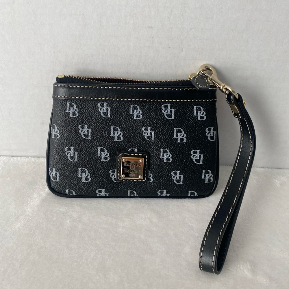 Dooney & Bourke 1975 Black Leather Wristlet Wallet Clutch Bag